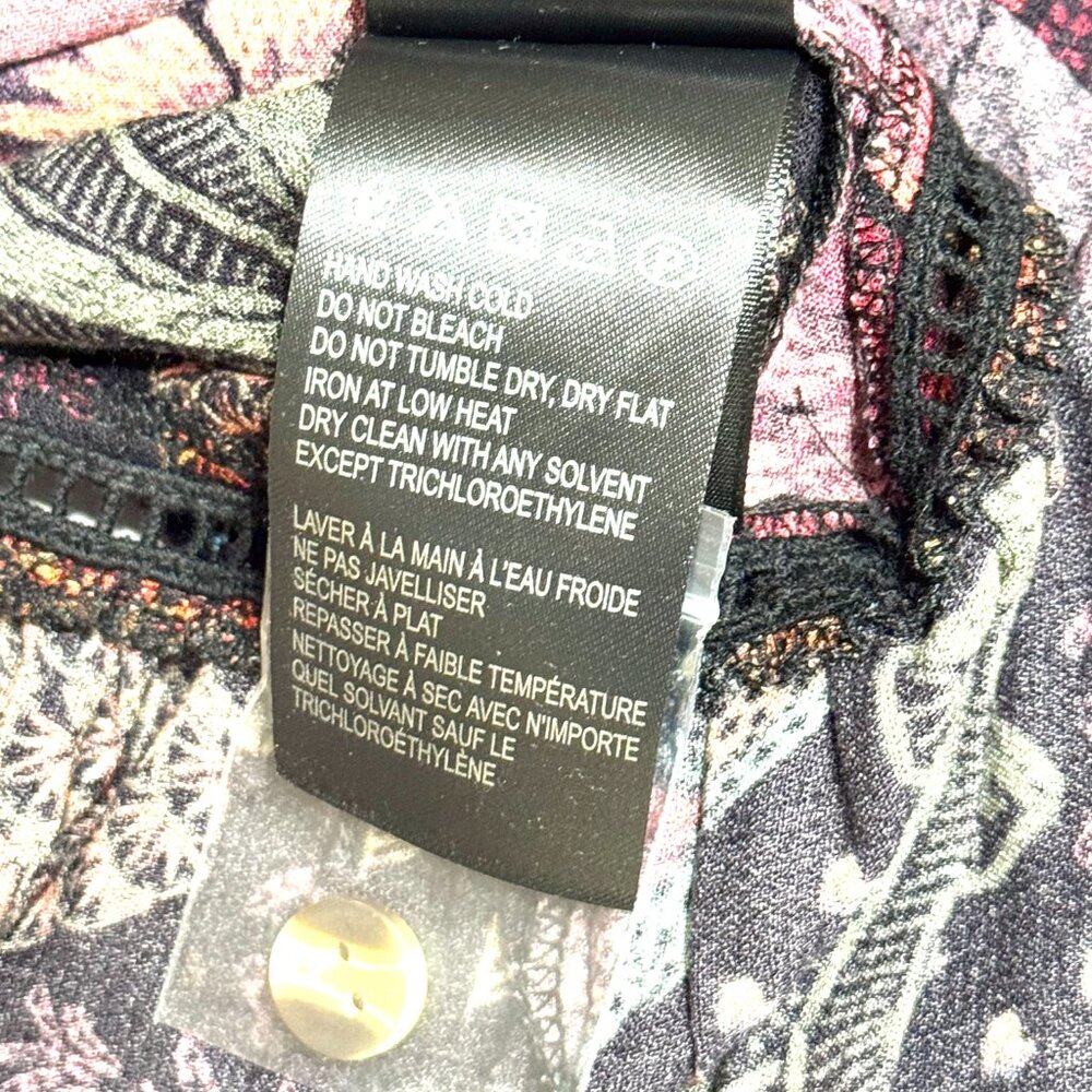 Farm Rio River Creatures Black Floral Mini Dress Tie Belt Button Front Tassels - Picture 12 of 16